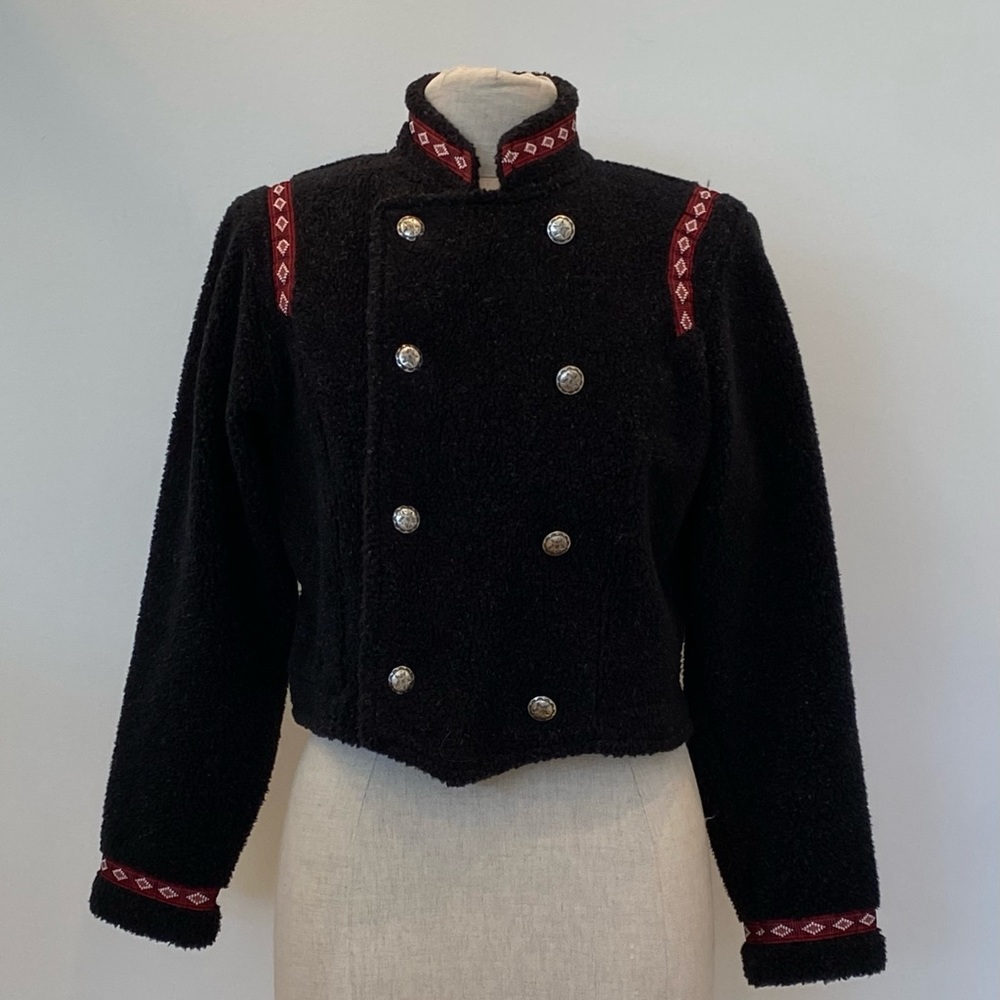 Country Clothing Company Charcoal Fleece Crop Jacket w Red Ribbon / Size S